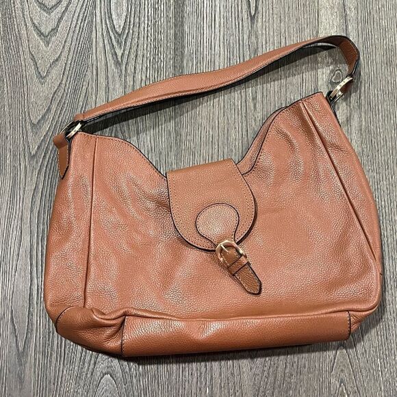 J.Jill Leather Hobo Satchel Black Lining Fold Over Clasp Faux Leather NWT - Picture 1 of 11